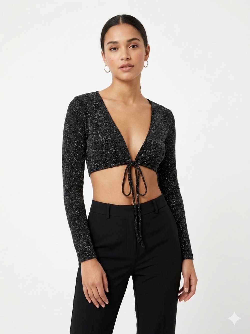 Pull & Bear Sparkle Wrap Crop Top Long Sleeve Party Shimmer Y2K Night Out Size S